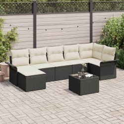 Ensemble de canapé de jardin avec coussin 8 pcs Noir Poly rotin 518864518864