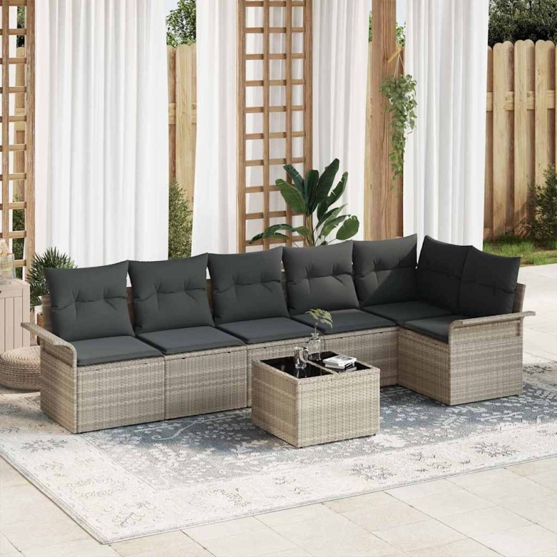 Ensemble de canapé de jardin 7 pcs Gris clair polyrotin 518866518866