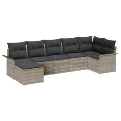 Ensemble de canapé de jardin 7 pcs Gris clair Poly rotin 518868518868