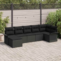 Ensemble de canapé de jardin avec coussin 7 pcs Noir Poly rotin 518869518869