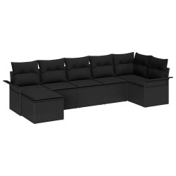 Ensemble de canapé de jardin avec coussin 7 pcs Noir Poly rotin 518869518869