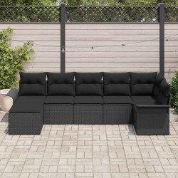 Ensemble de canapé de jardin avec coussin 7 pcs Noir Poly rotin 518869518869