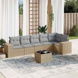 Salon de jardin avec coussins 7 pcs beige résine tressée 518875518875
