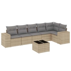 Salon de jardin avec coussins 7 pcs beige résine tressée 518875518875
