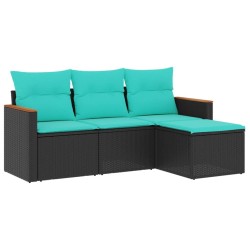 Salon de jardin 4 pcs avec coussins noir résine tressée 518876518876
