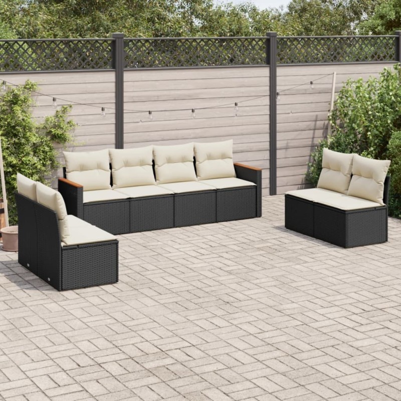Salon de jardin 8 pcs avec coussins noir résine tressée 518878518878