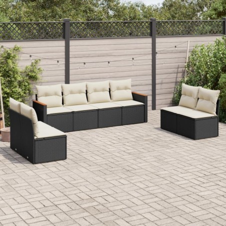 Salon de jardin 8 pcs avec coussins noir résine tressée 518878518878