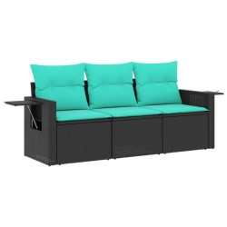 Salon de jardin 3 pcs avec coussins noir résine tressée 518884518884