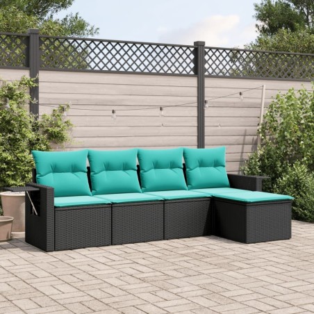 Salon de jardin 5 pcs avec coussins noir résine tressée 518886518886