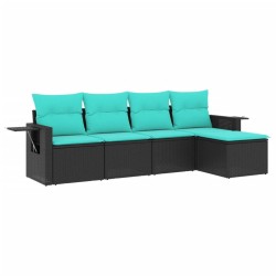 Salon de jardin 5 pcs avec coussins noir résine tressée 518886518886