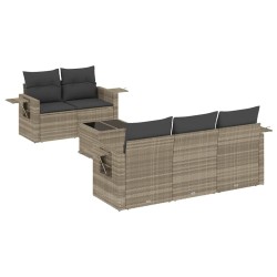 Salon de jardin 6 pcs avec coussins gris clair résine tressée 518889518889