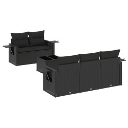 Salon de jardin 6 pcs avec coussins noir résine tressée 518890518890