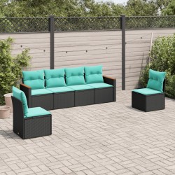 Salon de jardin 6 pcs avec coussins noir résine tressée 518895518895