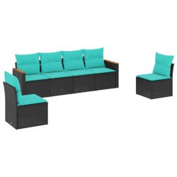 Salon de jardin 6 pcs avec coussins noir résine tressée 518895518895