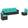 Salon de jardin 6 pcs avec coussins noir résine tressée 518895518895