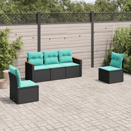Salon de jardin 5 pcs avec coussins noir résine tressée 518896518896