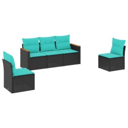 Salon de jardin 5 pcs avec coussins noir résine tressée 518896518896