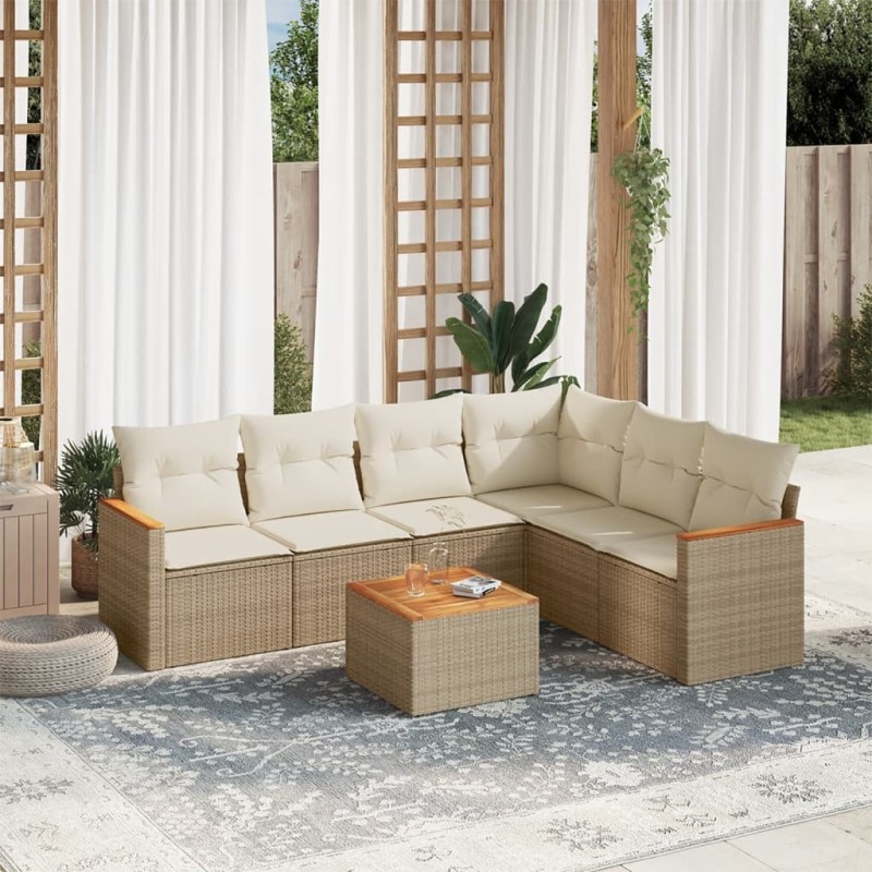 Salon de jardin avec coussins 7 pcs beige résine tressée 518899518899