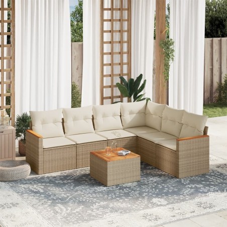 Salon de jardin avec coussins 7 pcs beige résine tressée 518899518899