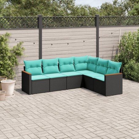 Salon de jardin 6 pcs avec coussins noir résine tressée 518900518900