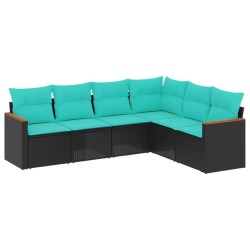 Salon de jardin 6 pcs avec coussins noir résine tressée 518900518900