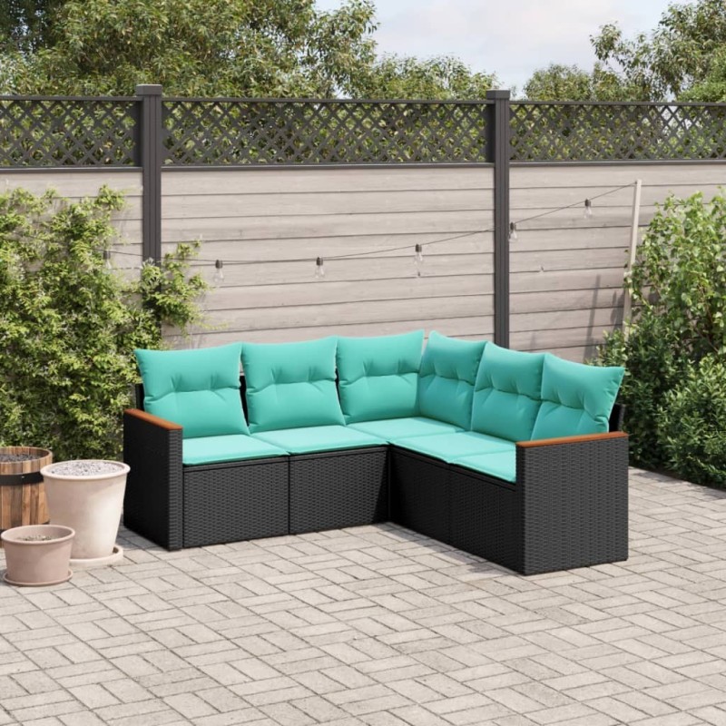 Salon de jardin 5 pcs avec coussins noir résine tressée 518901518901