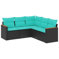 Salon de jardin 5 pcs avec coussins noir résine tressée 518901518901