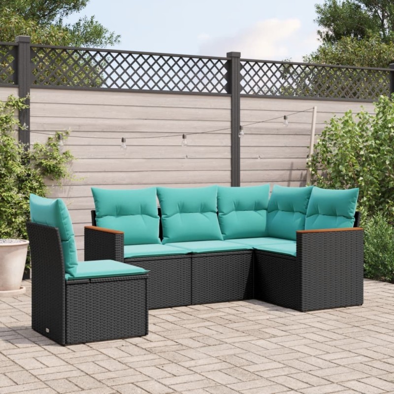 Salon de jardin 5 pcs avec coussins noir résine tressée 518902518902
