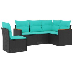 Salon de jardin 5 pcs avec coussins noir résine tressée 518902518902
