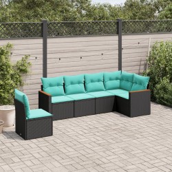 Salon de jardin 6 pcs avec coussins noir résine tressée 518903518903