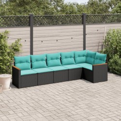 Salon de jardin 6 pcs avec coussins noir résine tressée 518905518905