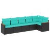 Salon de jardin 6 pcs avec coussins noir résine tressée 518905518905