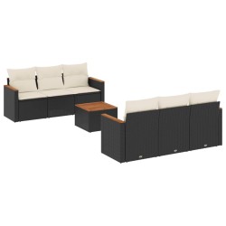 Salon de jardin 7 pcs avec coussins noir résine tressée 518910518910