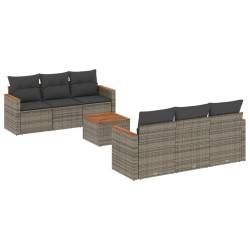 Salon de jardin avec coussins 7 pcs gris résine tressée 518912518912