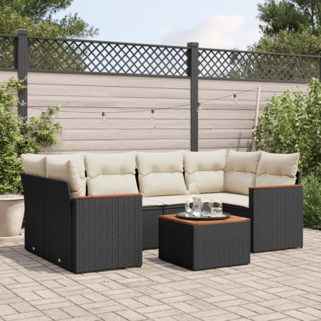 Salon de jardin 7 pcs avec coussins noir résine tressée 518913518913