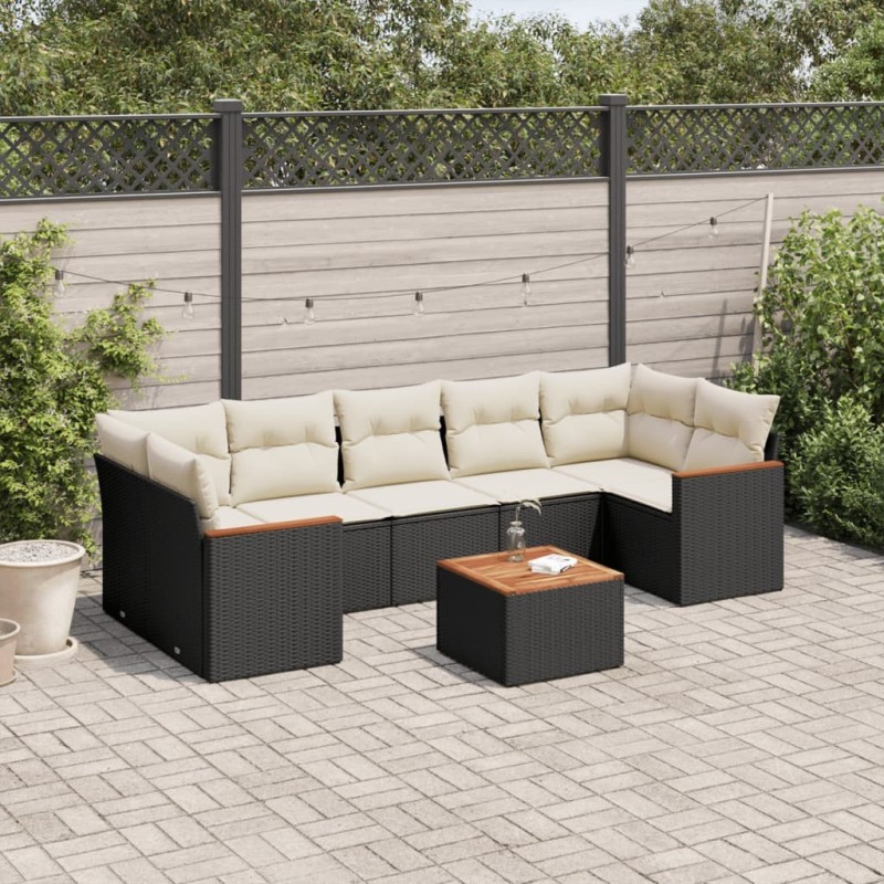 Salon de jardin 8 pcs avec coussins noir résine tressée 518914518914