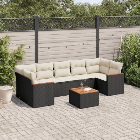 Salon de jardin 8 pcs avec coussins noir résine tressée 518914518914