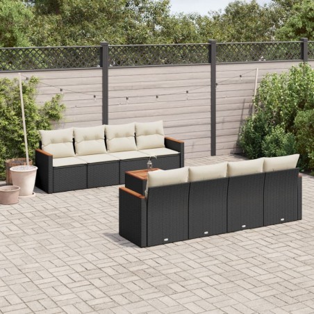 Salon de jardin 9 pcs avec coussins noir résine tressée 518915518915