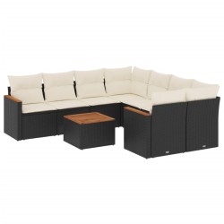 Salon de jardin 9 pcs avec coussins noir résine tressée 518916518916