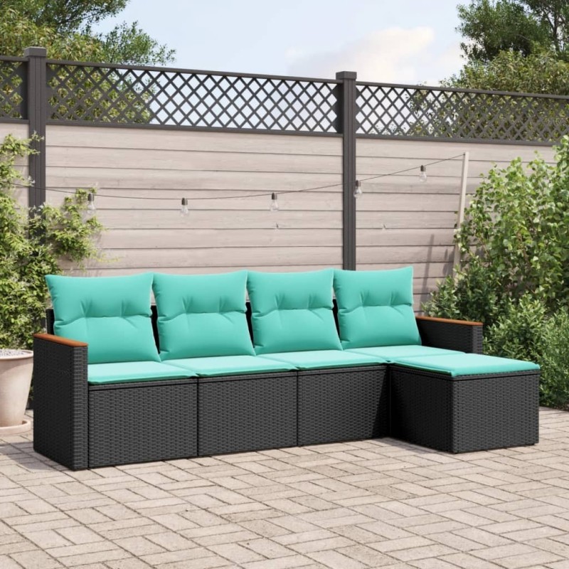 Salon de jardin 5 pcs avec coussins noir résine tressée 518917518917