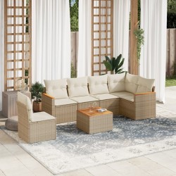 Salon de jardin avec coussins 7 pcs beige résine tressée 518921518921