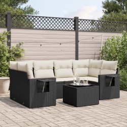 Salon de jardin 7 pcs avec coussins noir résine tressée 518922518922