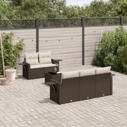 Salon de jardin avec coussins 6 pcs marron résine tressée 518923518923
