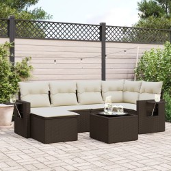 Salon de jardin avec coussins 7 pcs marron résine tressée 518924518924