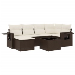Salon de jardin avec coussins 7 pcs marron résine tressée 518924518924