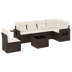 Salon de jardin avec coussins 7 pcs marron résine tressée 518925518925