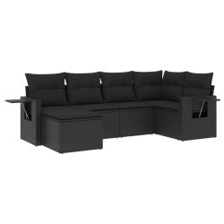 Salon de jardin 6 pcs avec coussins noir résine tressée 518926518926