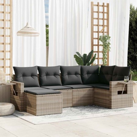 Salon de jardin 6 pcs avec coussins gris clair résine tressée 518927518927