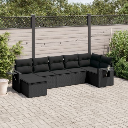 Salon de jardin 7 pcs avec coussins noir résine tressée 518928518928