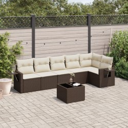 Salon de jardin avec coussins 7 pcs marron résine tressée 518929518929